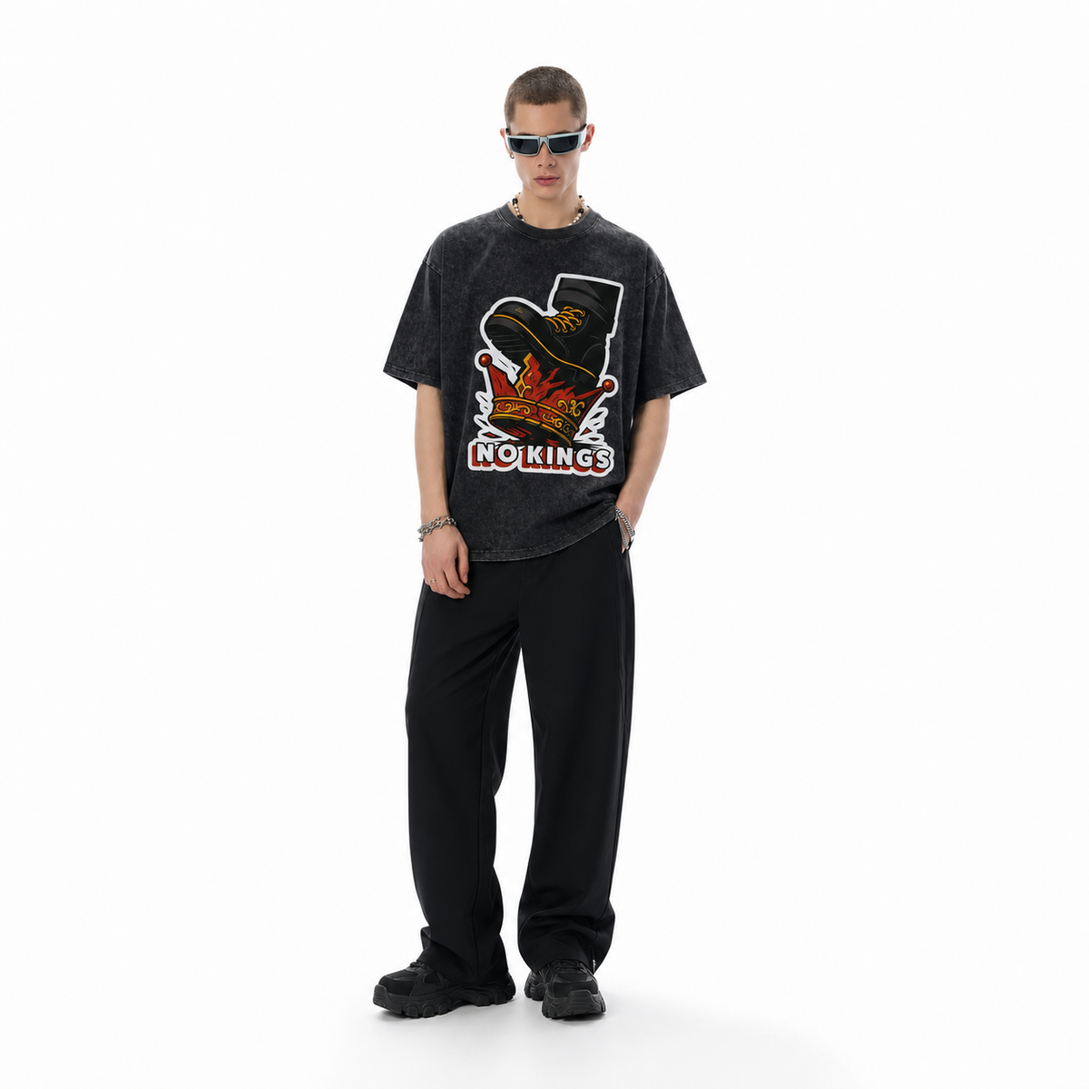LAWLESSROW No Kings Boot Crushed Crown Vintage Washed Tee
