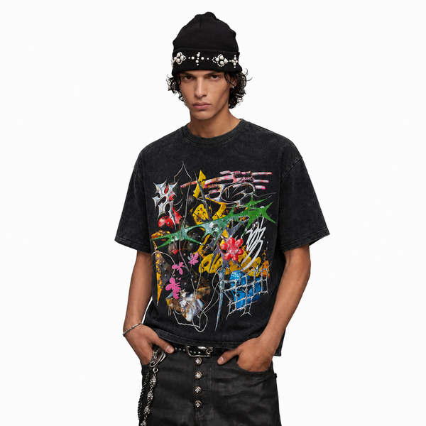 LAWLESSROW Metal Spike Chaos Collage Vintage Washed Tee - hover