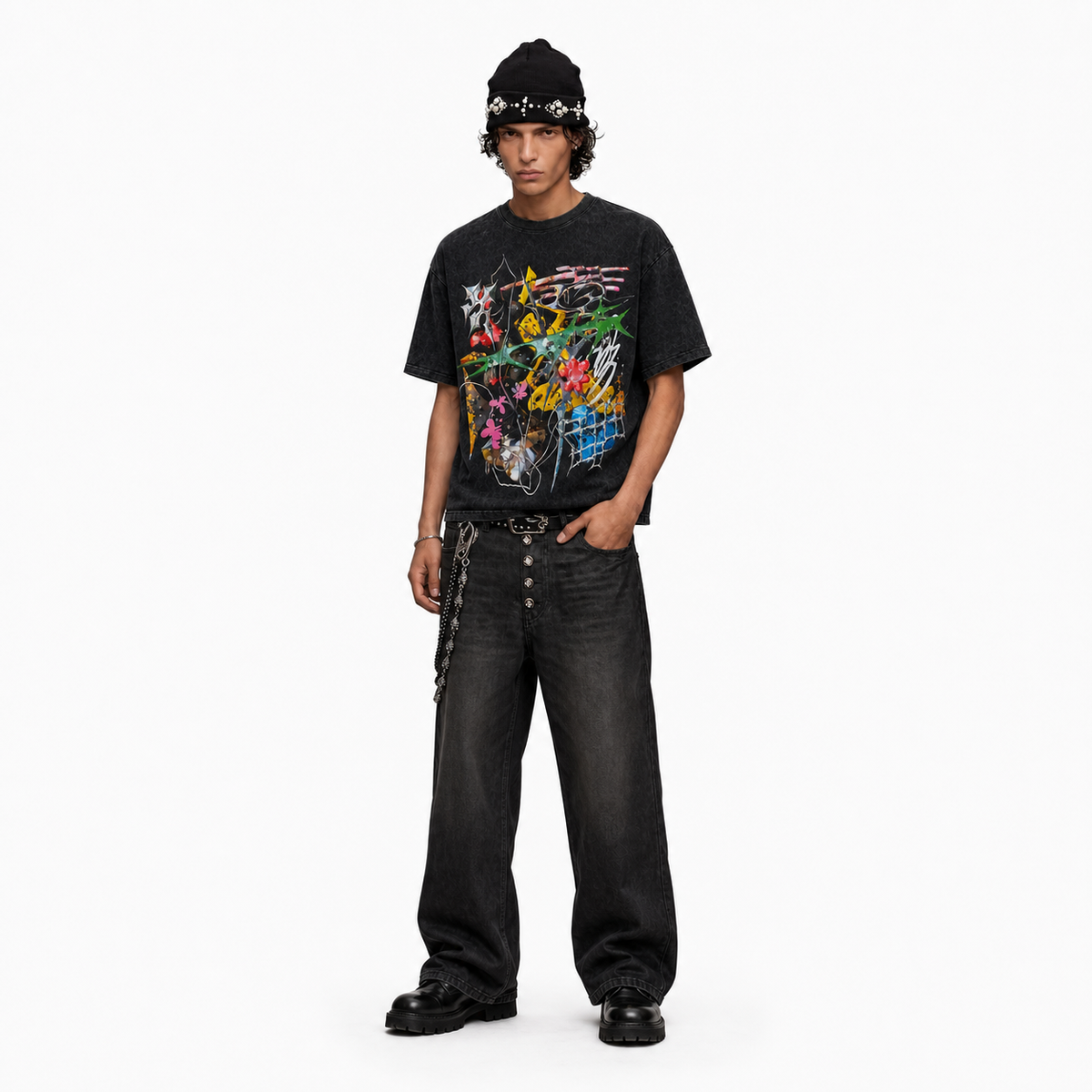 LAWLESSROW Metal Spike Chaos Collage Vintage Washed Tee