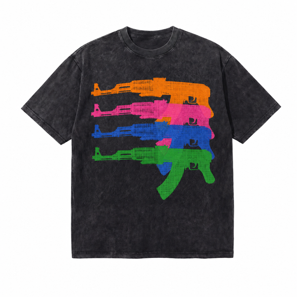 LAWLESSROW Colorful Rifles Vintage Acid Wash Tee