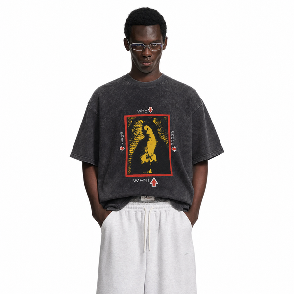 LAWLESSROW Who What Where Why Vintage Acid Wash Tee - hover