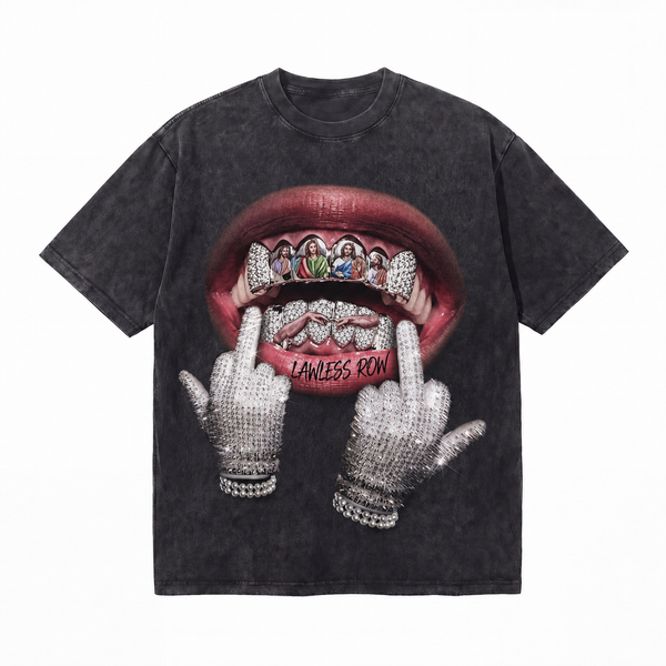 LAWLESSROW Grillz Hands Vintage Acid Wash Tee