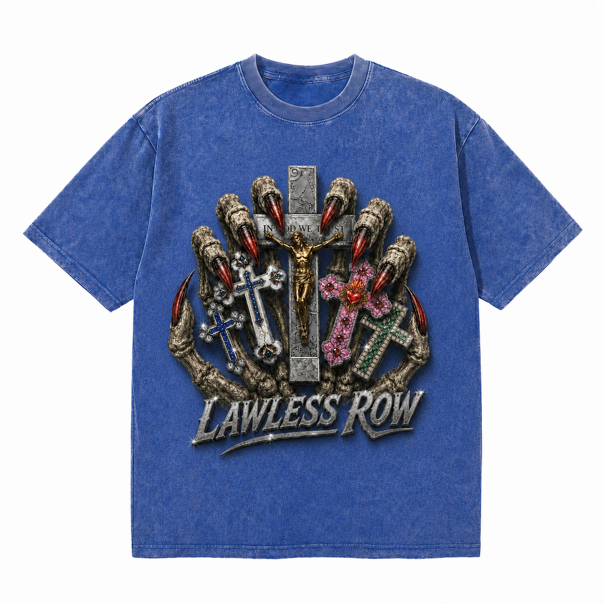 LAWLESSROW Claw Crosses Vintage Acid Wash Tee