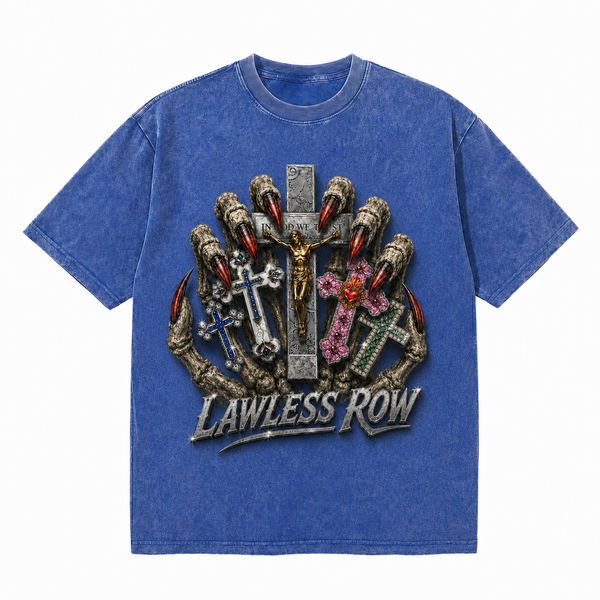 LAWLESSROW Claw Crosses Vintage Acid Wash Tee