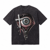 LAWLESSROW Eye Cross Zipper Vintage Acid Wash Tee