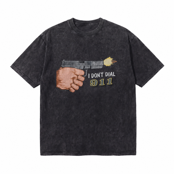 LAWLESSROW I Don’t Dial 911 Vintage Acid Wash Tee