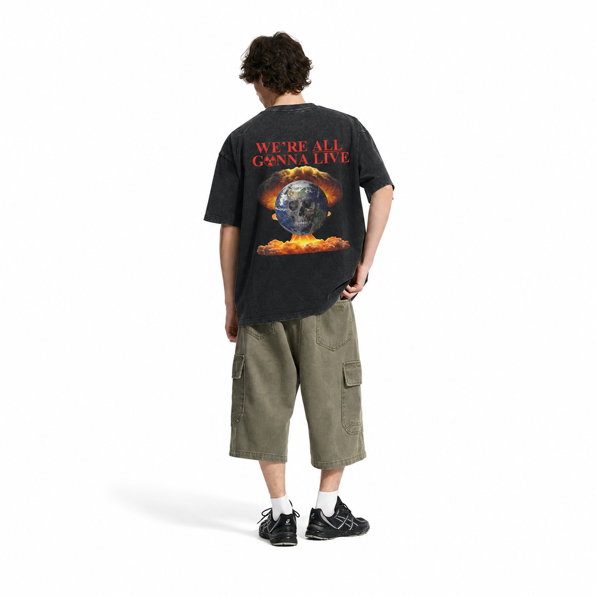 LAWLESSROW Doomsday Skull Earth Retro Backprint Washed Black Tee