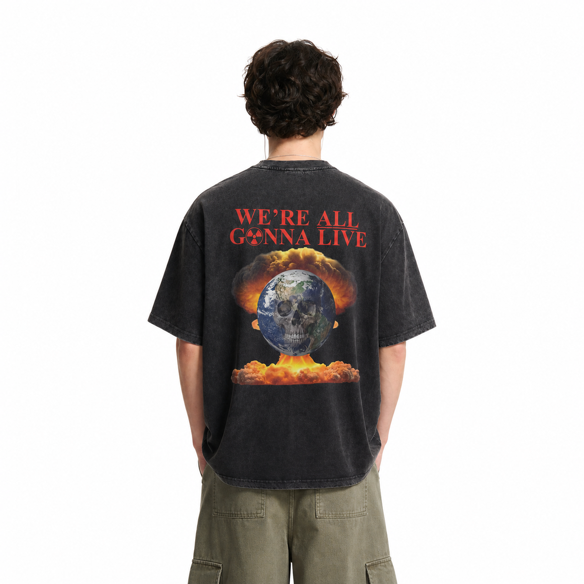 LAWLESSROW Doomsday Skull Earth Retro Backprint Washed Black Tee