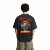 LAWLESSROW Doomsday Skull Earth Retro Backprint Washed Black Tee