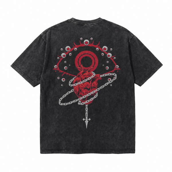 LAWLESSROW Chains & Orbs Vintage Acid Wash Tee