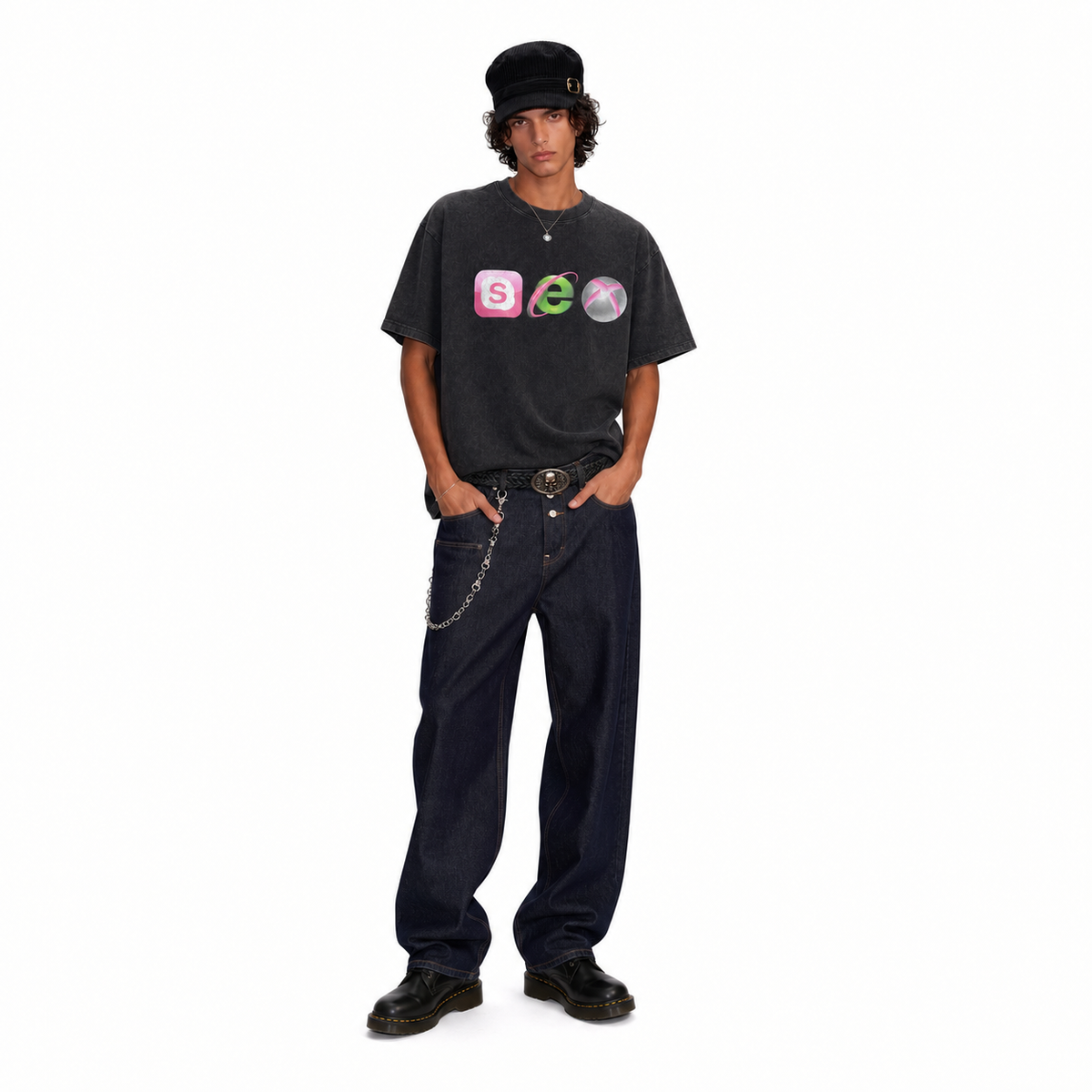 LAWLESSROW Sphere Icons Vintage Acid Wash Tee