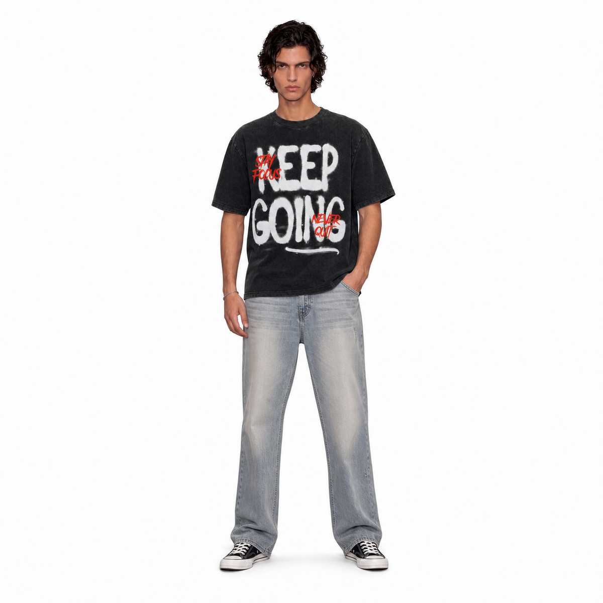 LAWLESSROW Keep Going Vintage Acid Wash Tee