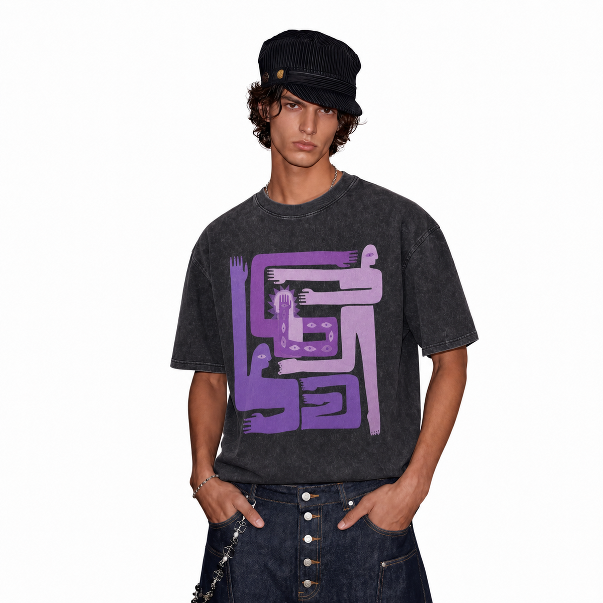 LAWLESSROW Abstract Figures Vintage Acid Wash Tee