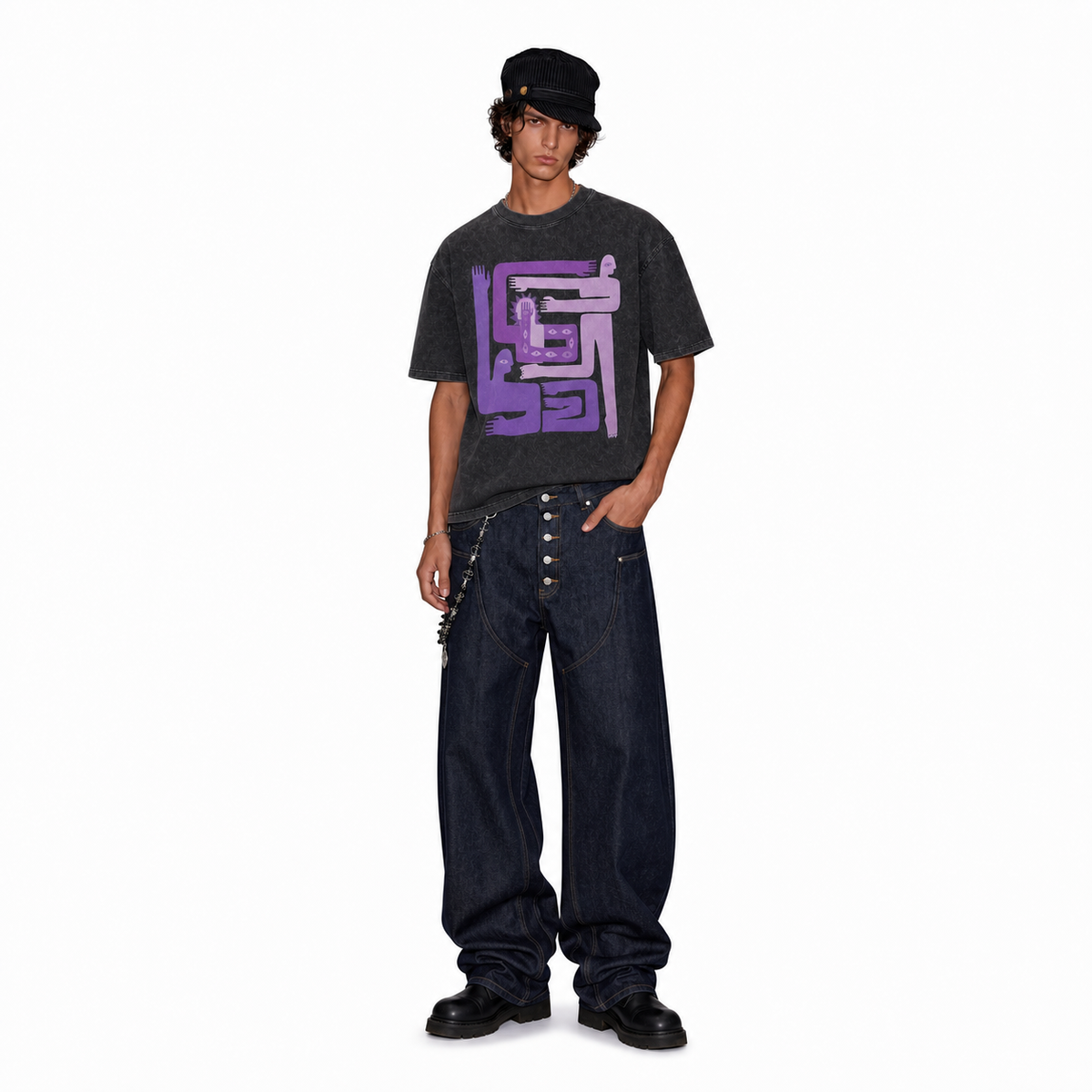 LAWLESSROW Abstract Figures Vintage Acid Wash Tee