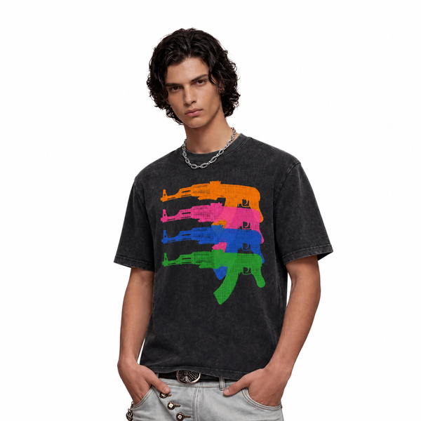 LAWLESSROW Colorful Rifles Vintage Acid Wash Tee - hover