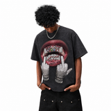 LAWLESSROW Grillz Hands Vintage Acid Wash Tee
