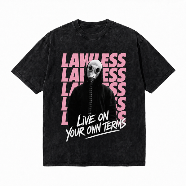LAWLESSROW Gas Mask Live On Your Own Terms Vintage Acid Wash Tee