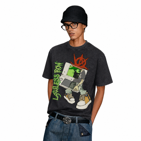 LAWLESSROW Game Character Vintage Acid Wash Tee - hover