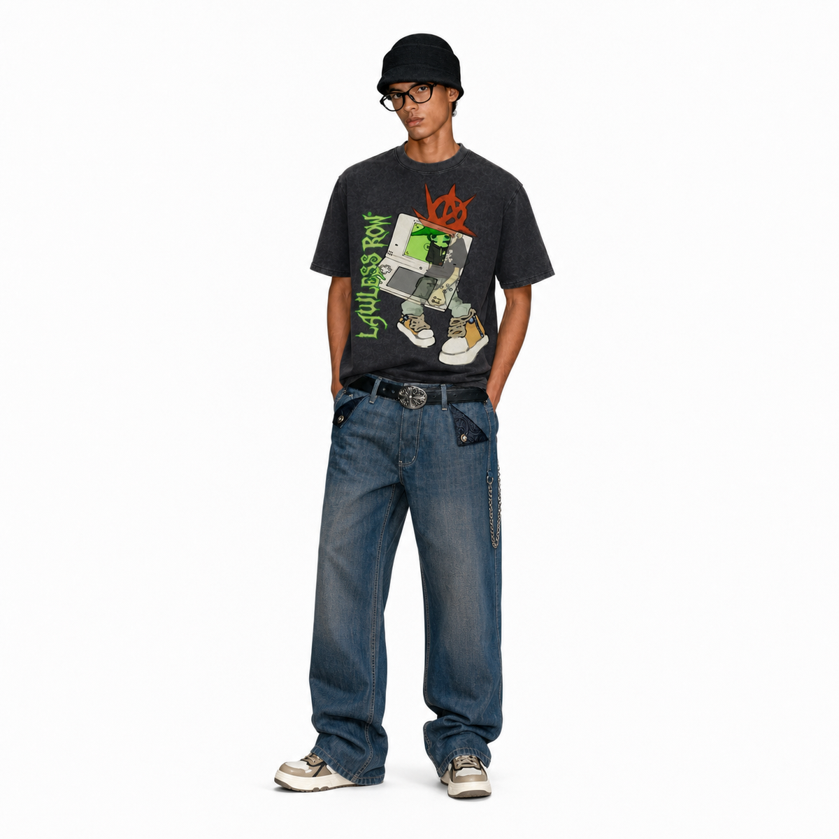 LAWLESSROW Game Character Vintage Acid Wash Tee