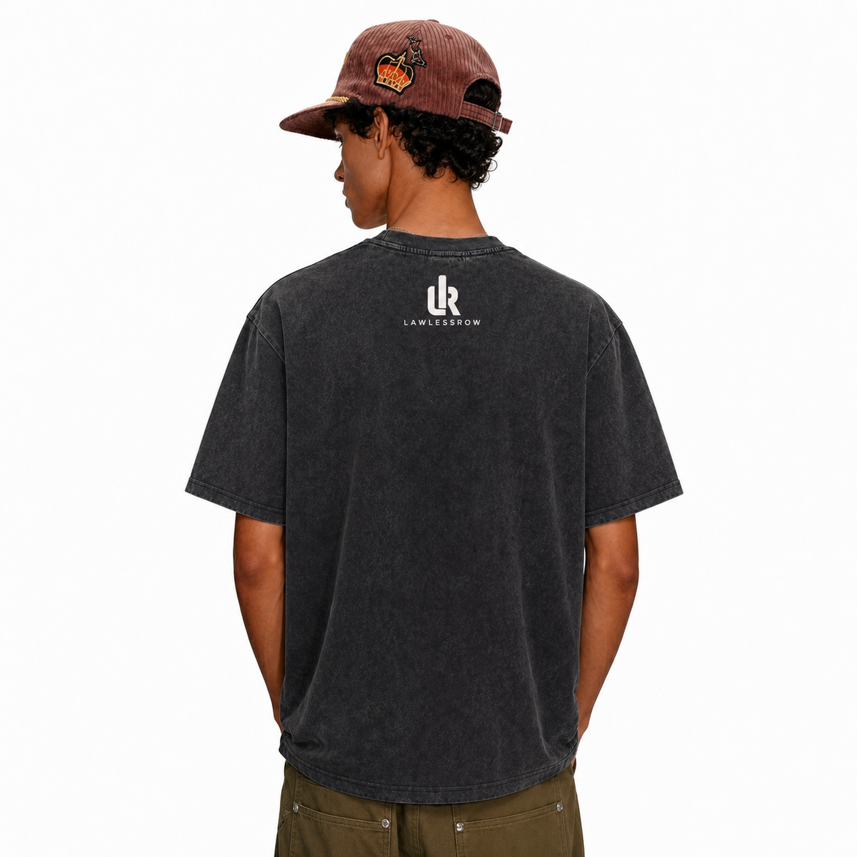 LAWLESSROW Eye Cross Zipper Vintage Acid Wash Tee