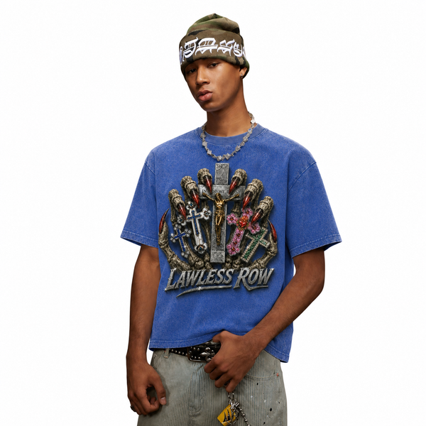 LAWLESSROW Claw Crosses Vintage Acid Wash Tee - hover