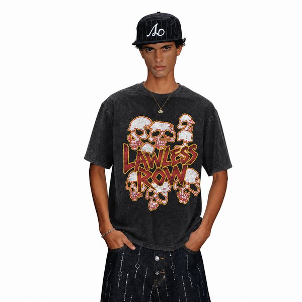 LAWLESSROW Chains & Orbs Vintage Acid Wash Tee - hover