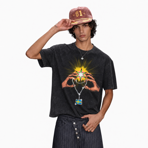 LAWLESSROW Star Chain Vintage Acid Wash Tee - hover