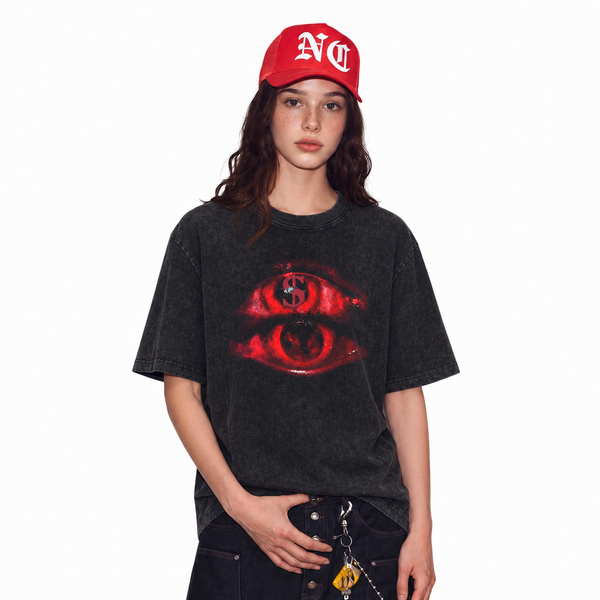 LAWLESSROW Red Dollar Eye Vintage Acid Wash Tee - hover