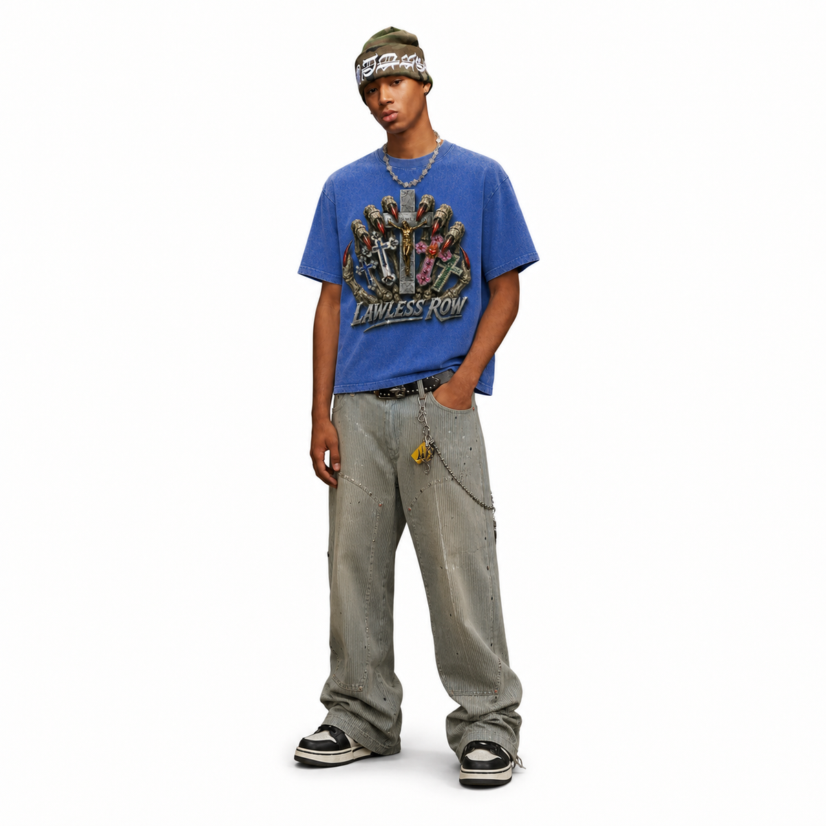 LAWLESSROW Claw Crosses Vintage Acid Wash Tee