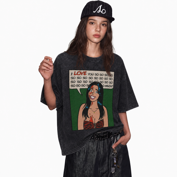 LAWLESSROW Pop Art Love Quote Vintage Acid Wash Tee - hover