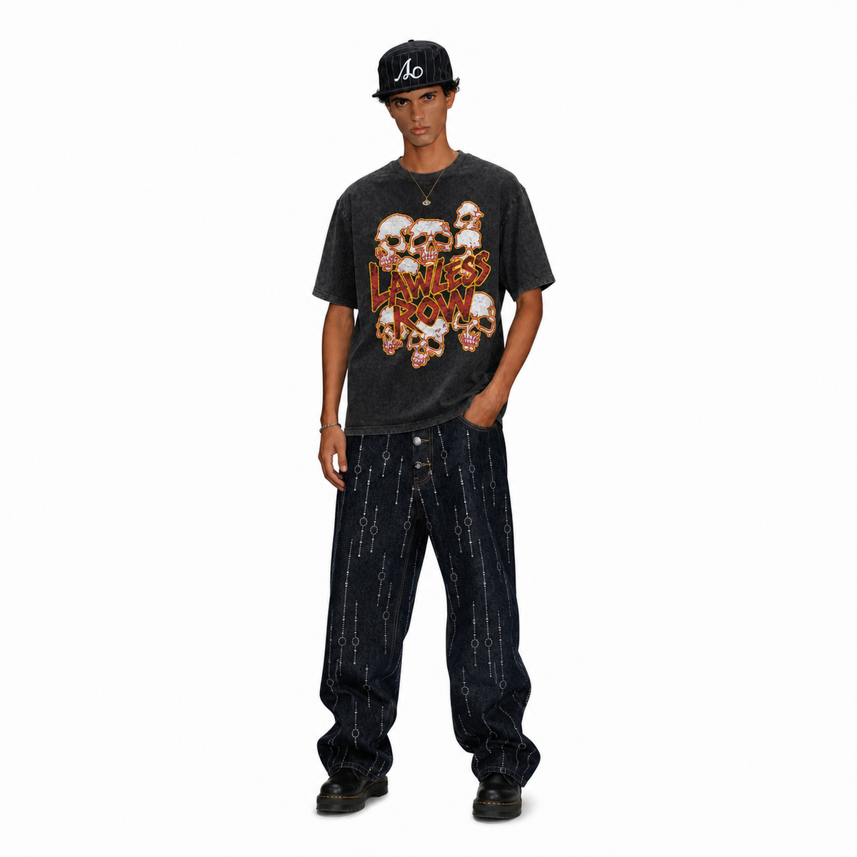 LAWLESSROW Chains & Orbs Vintage Acid Wash Tee