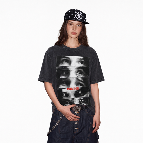LAWLESSROW Obsession Collage Vintage Acid Wash Tee - hover