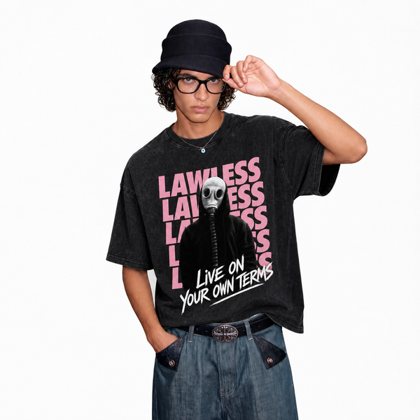 LAWLESSROW Gas Mask Live On Your Own Terms Vintage Acid Wash Tee - hover
