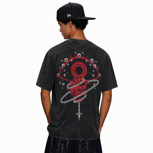 LAWLESSROW Chains & Orbs Vintage Acid Wash Tee - hover