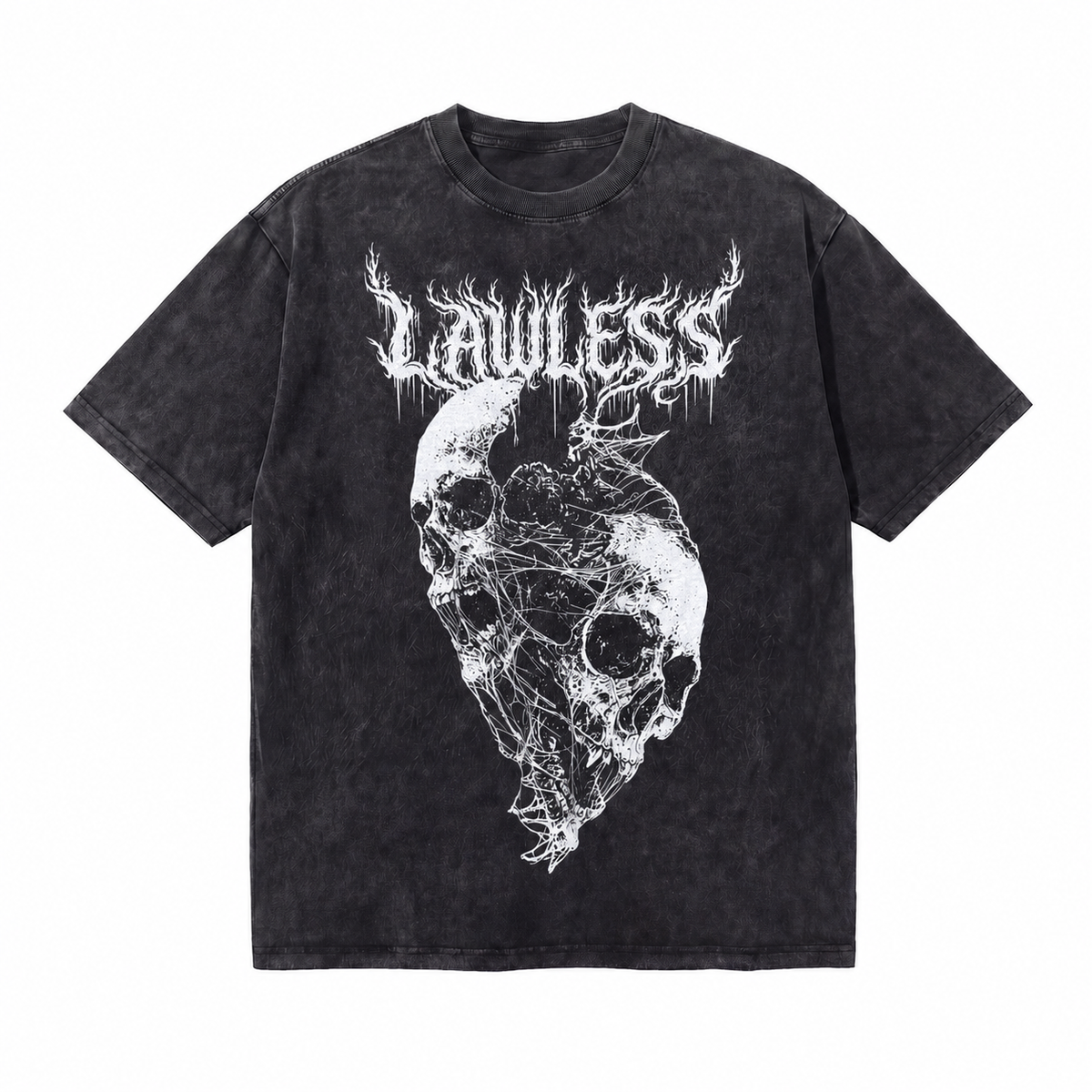 LAWLESS Shattered Skull Webbed Heavy Metal Vintage Tee