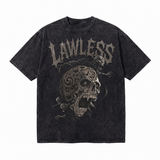 LAWLESS ROW Screaming Gothic Carved Skull Vintage Washed Tee