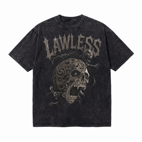 LAWLESS ROW Screaming Gothic Carved Skull Vintage Washed Tee