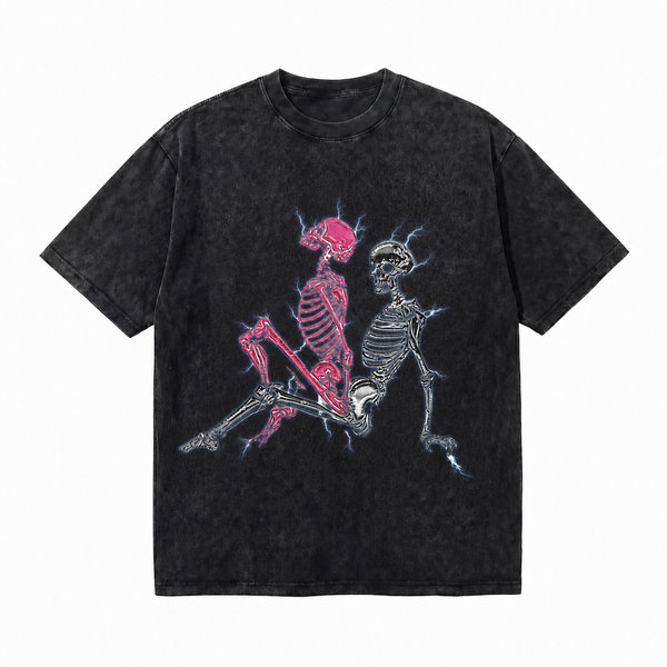 LAWLESS ROW Electric Skeleton Lovers Vintage Washed Blue Tee