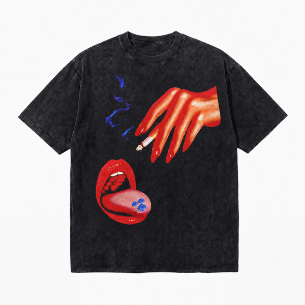 LAWLESS ROW Psychedelic Red Lips Cigarette Vintage Washed Tee