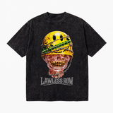 LAWLESS ROW Smiley Helmet Gold Grillz Skull Vintage Washed Tee
