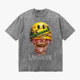 LAWLESS ROW Smiley Helmet Gold Grillz Skull Vintage Washed Tee