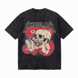 LAWLESS ROW Surreal Eyeball Skull Heavy Metal Vintage Washed Tee