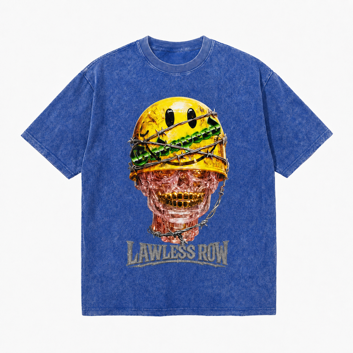 LAWLESS ROW Smiley Helmet Gold Grillz Skull Vintage Washed Tee