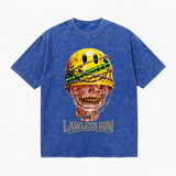LAWLESS ROW Smiley Helmet Gold Grillz Skull Vintage Washed Tee