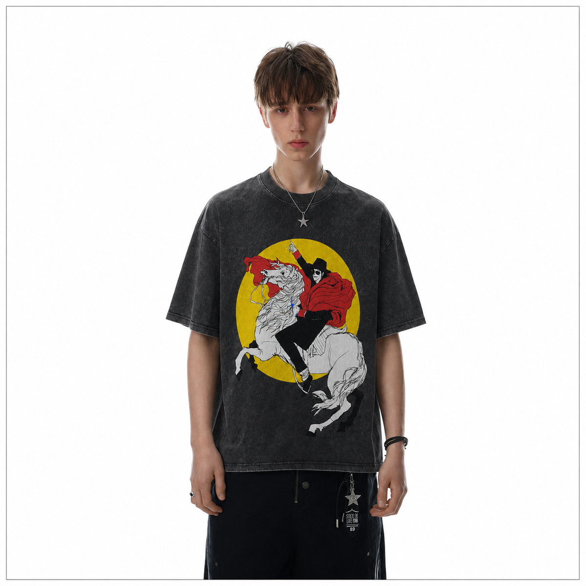 LAWLESSROW Rearing Horse Icon Red Cape Vintage Tee