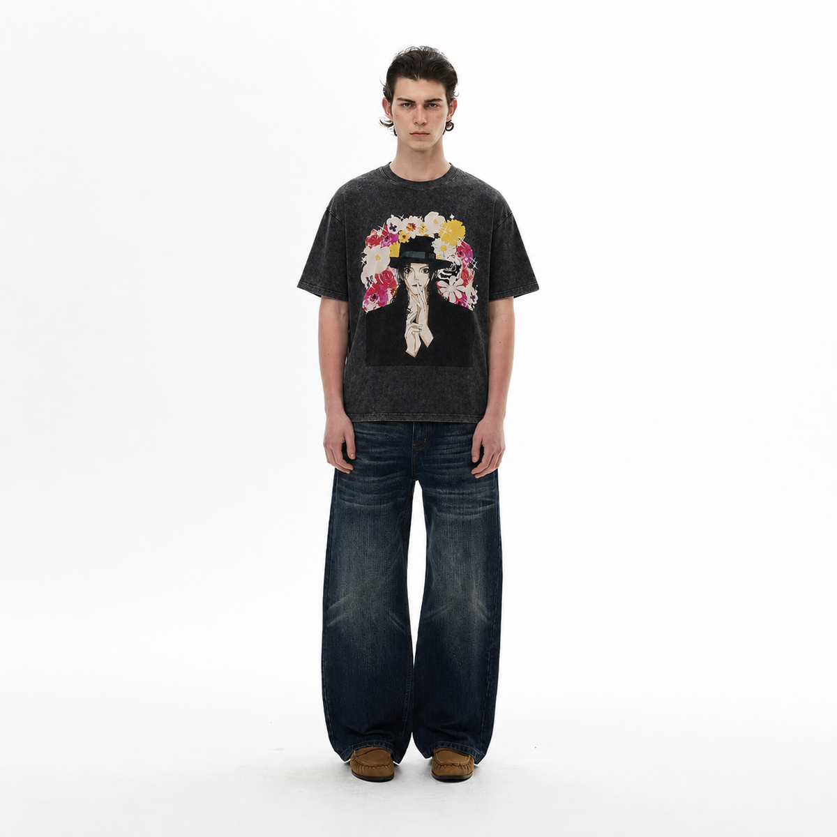 LAWLESSROW Retro Pop Icon Floral Portrait Vintage Tee