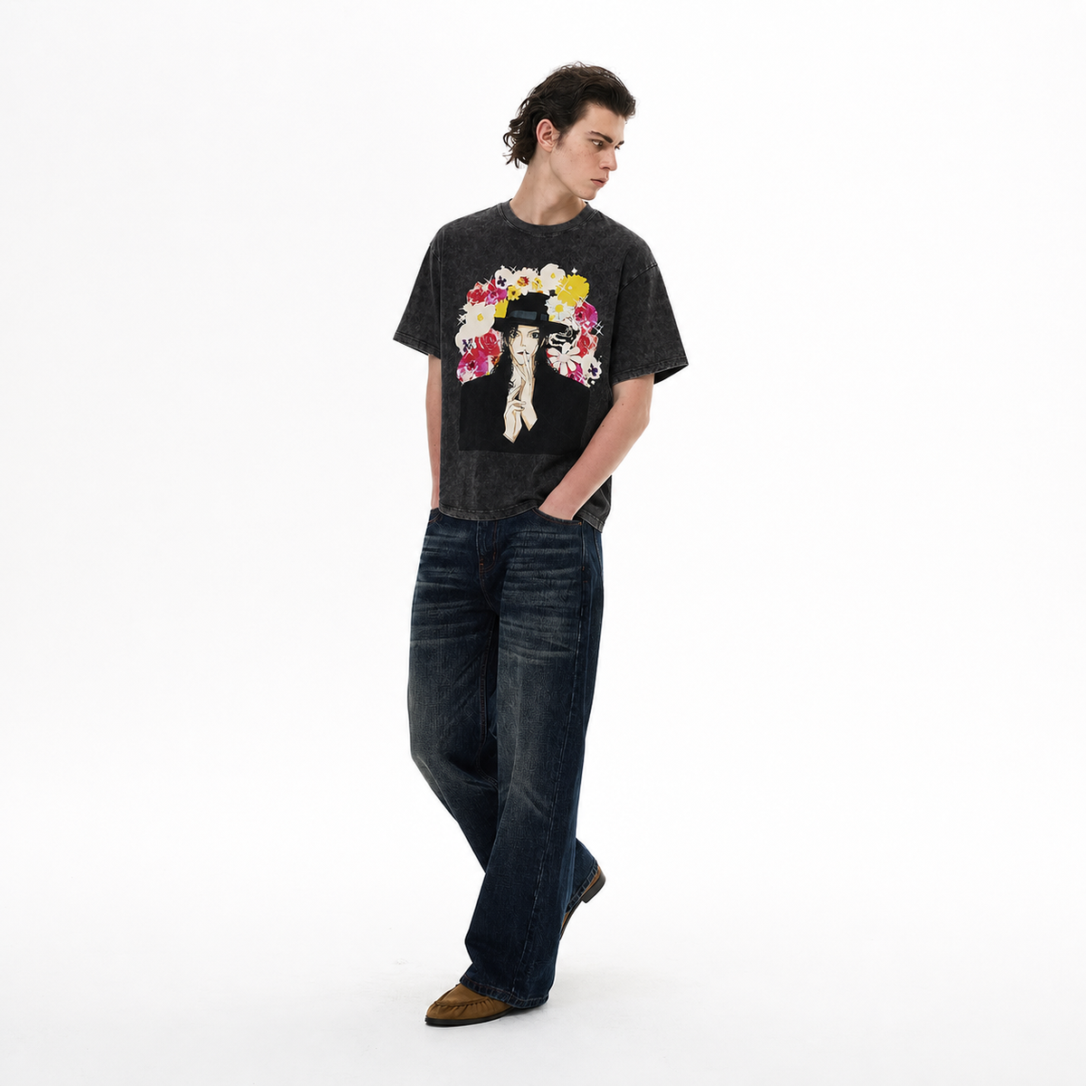 LAWLESSROW Retro Pop Icon Floral Portrait Vintage Tee