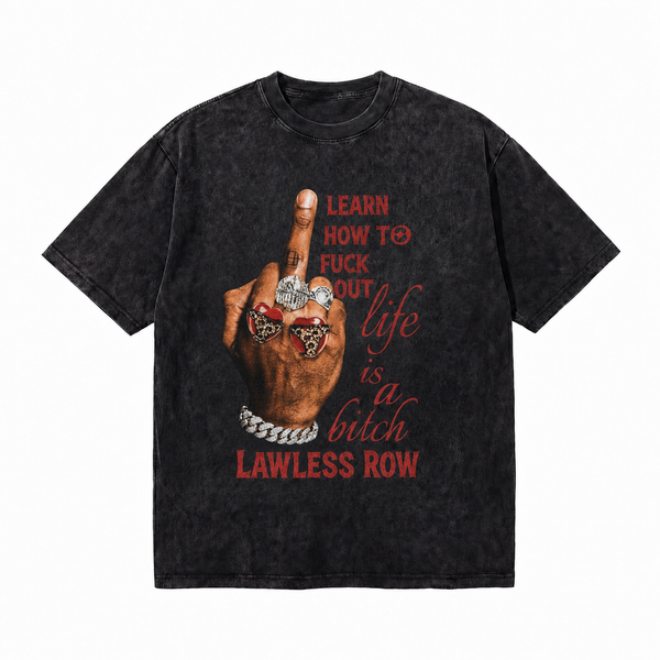 LAWLESS ROW Middle Finger Bling Graphic Vintage Washed Tee