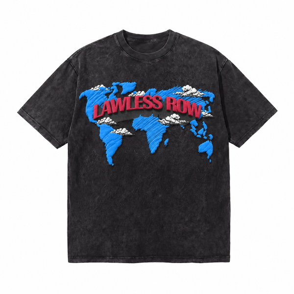 LAWLESS ROW Global World Map 3D Logo Vintage Washed Tee
