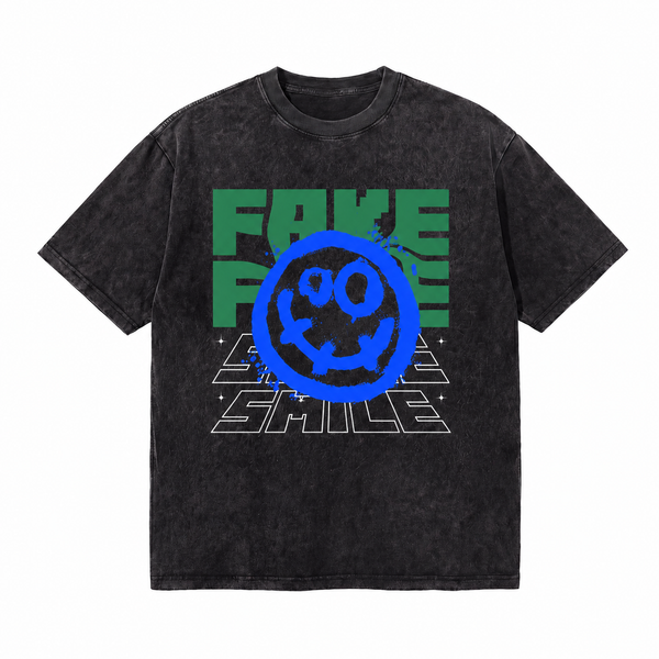 LAWLESS ROW Fake Smile Spray Graffiti Vintage Washed Tee